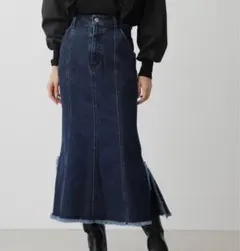 AZUL by moussy フリンジマーメイドデニムスカート ダークブルー