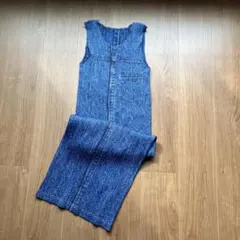 プリーツプリーズ ワンピース デニム転写 マキシ丈 総柄 ステッチ L相当 プリーツプリーズ ワンピース デニム転写 マキシ丈 総柄