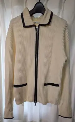 ZARA ニット ジップアップ ダブルジップ 白 黒 モノトーン 春秋 メンズ