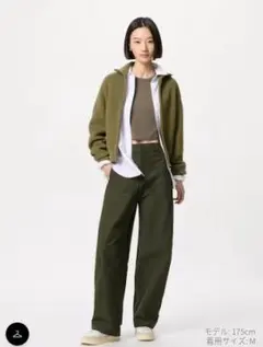 ユニクロ　ジャージーバレルレッグパンツ 丈長め　Mサイズ　オリーブ