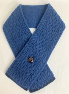カシミヤ100% レディースマフラー ケーブル編み ネイビー 美品