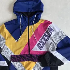 ポップ柄マルチカラーナイロンブルゾンジップパーカー 総柄 XL 古着 メンズ