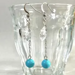 ターコイズ×クリア ロングピアス｜天然石｜チェーン揺れ｜サージカルステンレス