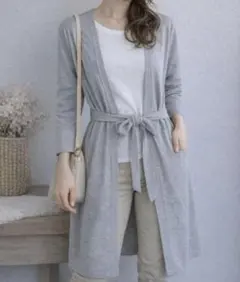 【khalita】グレー カーディガン Mサイズ ウエストリボン付き