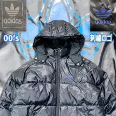 希少 00's adidas 中綿ジャケット M 刺繍ロゴ 裏地デカロゴ 黒