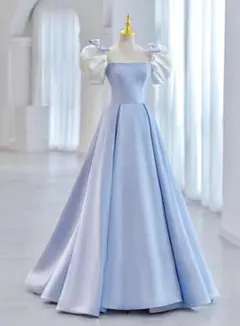 C263 フレンチサテン 半袖 カラードレスバブルスリーブ 二次会ドレス