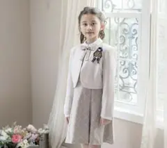 ベージュ フォーマルワンピース 長袖 チェック柄