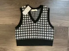 Ray BEAMS ニットベスト 千鳥柄 Vネック 白黒 カジュアル レトロ