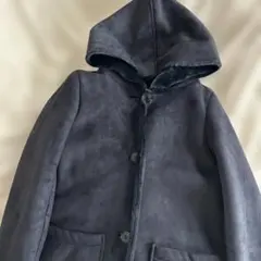 ネイビー紺色フード付きムートンコート