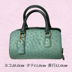 高級 本革 オーストリッチ ミニボストンバッグ グリーン ハンドバッグ 希少色