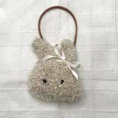 うさぎ型巾着 ポーチ 小物入れ ハンドル付き 動物ポーチ 編み物 ハンドメイド