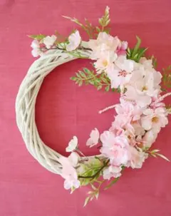 春の息吹を感じる桜のハーフリース アーティフィシャルフラワー春リース