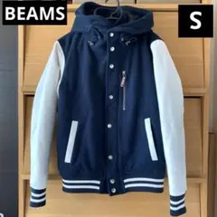 BEAMS HEART フード付きスタジャン Sサイズネイビー/ホワイト