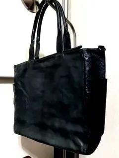 極美品・一点物】職人ハンドメイド 牛革 レザートートバッグ 黒 - メルカリ