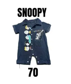 【PEANUTS】スヌーピー　デニム風ロンパース　ベビーキッズ　70cm