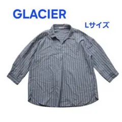 GLACIER ブルー ストライプ 七分袖 ブラウス Lサイズ ゆったり
