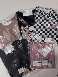 H&M 5点セット 110 120 チェック ドット ヒョウ柄 半袖 Tシャツ