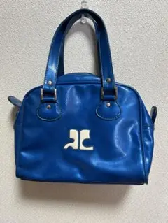 クレージュ　ヴィンテージ　ミニボストン型　エナメルバッグ　青　中古