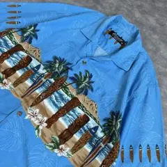 90s usa製 Favant コットン アロハシャツ サーフボード ヤシの木のサムネイル