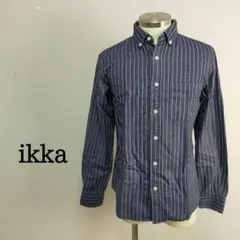 イッカikkaストライプBDスタンダードカラー長袖シャツカジュアル紺ネイビーS