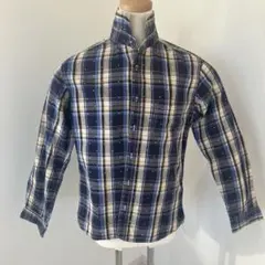 ネイビーとベージュのチェック柄長袖ネルシャツ