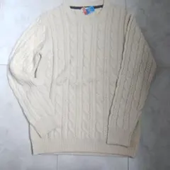 ナノ・ユニバース　アイボリー カシミヤミックス ケーブルニットセーター