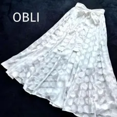 OBLI オブリ シアー ドット リボン ロングスカート ホワイトのサムネイル