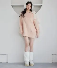 NICE CLAUP フワフワ淡いピンクニット