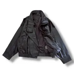 古着 ZARA レザージャケット フェイク　サンローラン風 ブラック 大きい