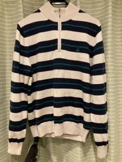 【美品】ブルックスブラザーズ ハーフジップ ニット ボーダー 刺繍ロゴ Mサイズ