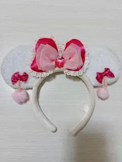 ディズニー ミニー カチューシャ ホワイト ピンク イヤリング