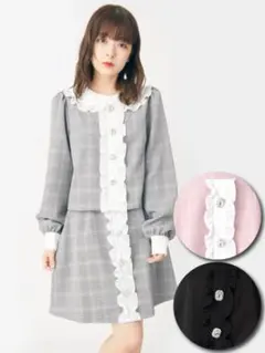 Ank Rouge ビジューボタン TOPS スカート セットアップ グレー