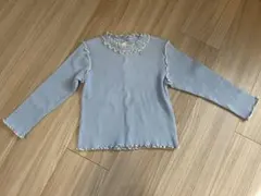 petit main/プティマイン 水色フリル付き長袖カットソー(110cm)