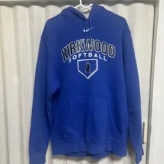 希少 90s ナイキ NIKE パーカー 刺繍 デカロゴ スウォッシュ 青