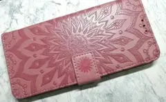 手帳型 iphone14promax 用 ケース 浮彫エスニック柄 ピンク