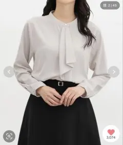 Honeys ボウタイブラウス　ライトグレー　LLのサムネイル
