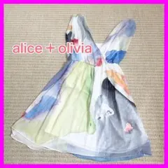 美品 alice＋olivia 水彩画風 ノースリーブワンピース シフォン生地のサムネイル