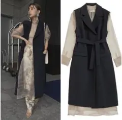 Ameri アメリLONG VEST SET SHEER DRESS ベストのみ