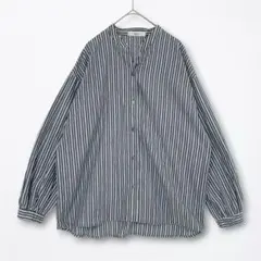 良品 IEDIT ブラウス シャツ トップス ネイビー ストライプ バンドカラーのサムネイル