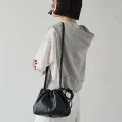 ラシット 4way レザー 巾着 バッグ ショルダー紐付 ブラック