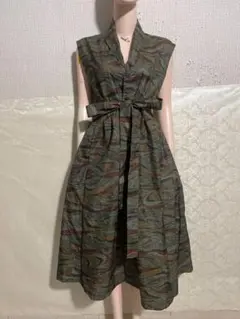 着物リメイクノースリーブワンピース　大島紬正絹　サイズ最後ベージに