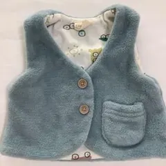 FIRST CLOSET ベビーベスト 水色 動物柄　リバーシブル