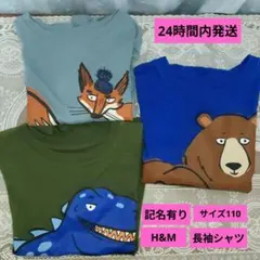 H&M 恐竜・動物イラスト 長袖Tシャツ 110サイズ