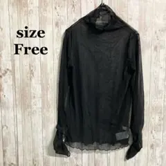 良品✨長袖 トップス ブラック インナー シンプル 無地 フリル 透け感 抜け感