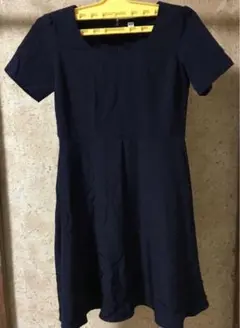 ユニクロUNIQLOネイビー 半袖 ひざ丈ワンピース
