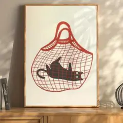 アートポスター　網バックと猫　3040　キャンバスアート