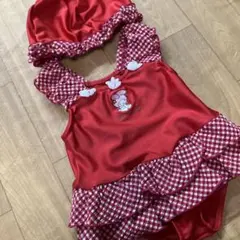 USED品　赤ギンガムチェック ベビー水着 帽子付き 80㎝　サンリオ　マイメロ
