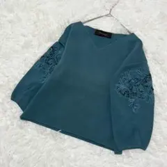 ✨Jewel Changes✨袖レース刺繍 Vネックニット グリーン Fのサムネイル