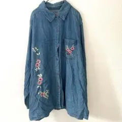 デルタバーク 長袖デニムシャツ レギュラーカラー 長袖 花柄 ビッグサイズ XL