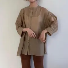 Amiur luster no collar shirt シアーシャツ